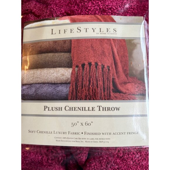 Maroon / Burgundy red Life Styles Plush Chenille Throw Blanket 50x60 - Picture 12 of 16